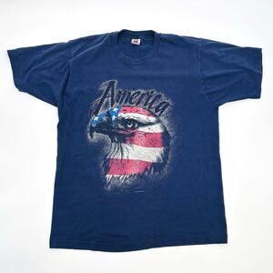 Vintage Bald Eagle T-Shirt Patriotic America Mens XL Blue Single Stitch USA
